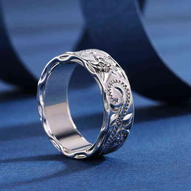 Fashion Silver Color Embossed Floral Flower Branch Leaves Pattern Finger Ring for Women Party Wedding Engagement Jewelry G1125