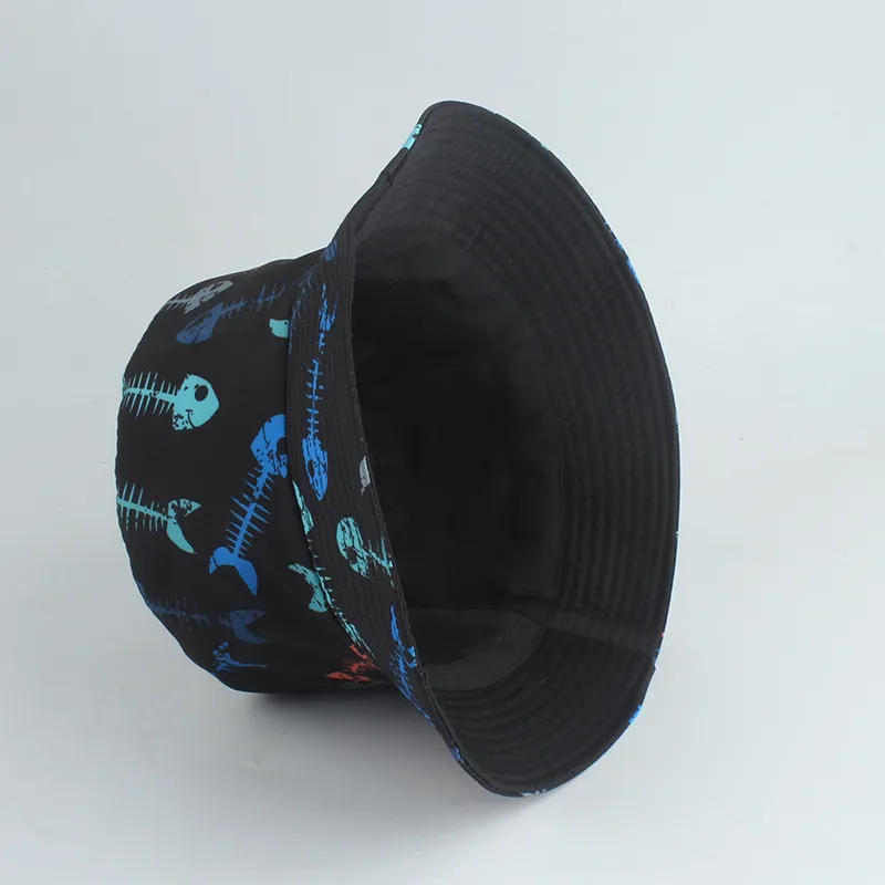Balık Kemik Baskı Tersinir Kova Şapkası Panama Bob Hip Hop Kapağı Kadınlar Erkek Yaz Güneş Koruma Balıkçı Hats5845264