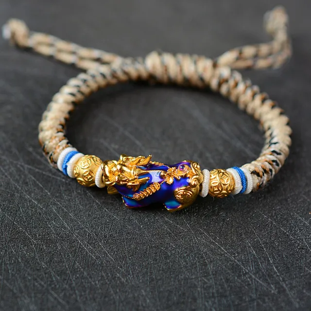 Fashion entière Feng Shui Perles en pierre brins Bracelet Men Femmes Unisexe Pi Xiu Obsidian Wristband Gold Wealth297n