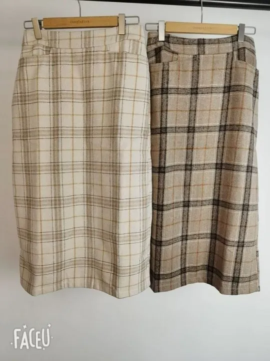 Шерстяные женские юбки макси-карандаш, осенние винтажные клетчатые юбки средней длины для девочек, женские теплые толстые зимние 220224