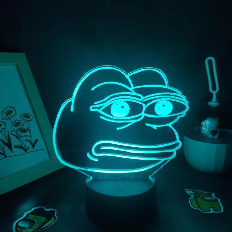 Lumières nocturnes animales mignons tristes grenouille pepe se sent mal bon homme 3d LED LEON Lampes RVB Couman coloré pour enfants