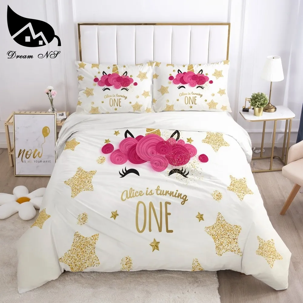 Dream NS Sleep Unicorn Cama Set Rainding Home Têxteis Conjunto de Roupa Bedclothes Rainbow Cavalo Devet Cobertura Set Juego de Cama 210309