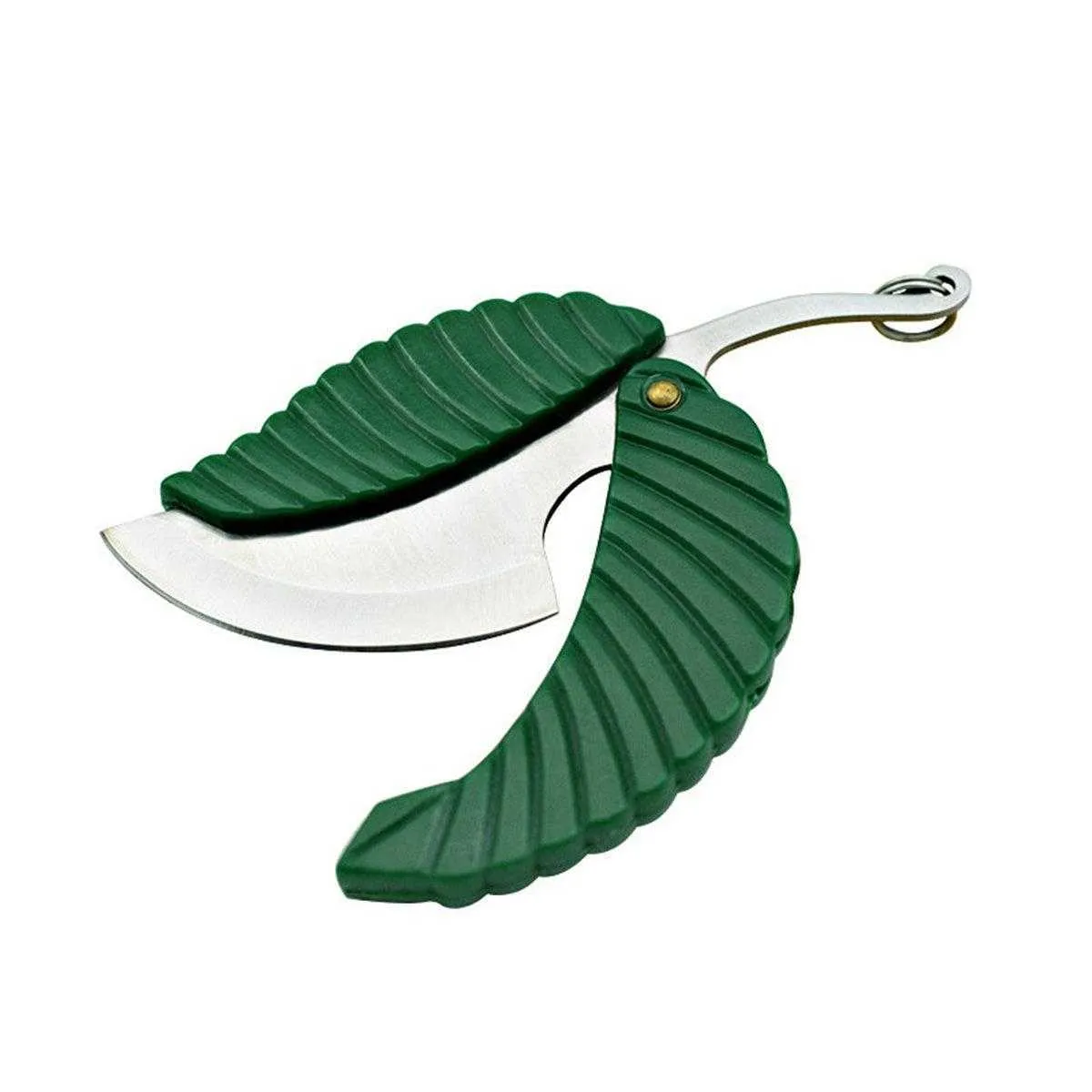 Grön Mini Folding Pocket Kniv Leaf Shape Styling Keychain Kniv Utomhusläger Fruktkniv Camping Vandring Överlevnadsverktyg DHJ19