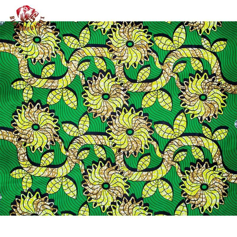 Stampa africana 100% poliestere sfondo verde tessuto da cucire fiori cera materiale reale festa FP6364