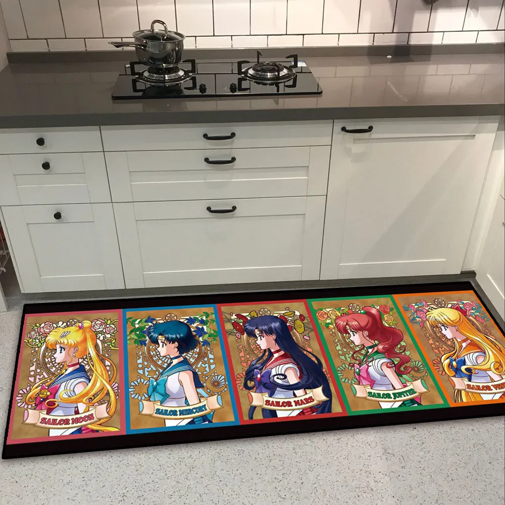 Princesa Sailor Moon Luna Mars Puerta Mat Piso Alfombra Alfombra Sala de estar Cocina Antideslizante Niñas Rosa Regalos Y200527