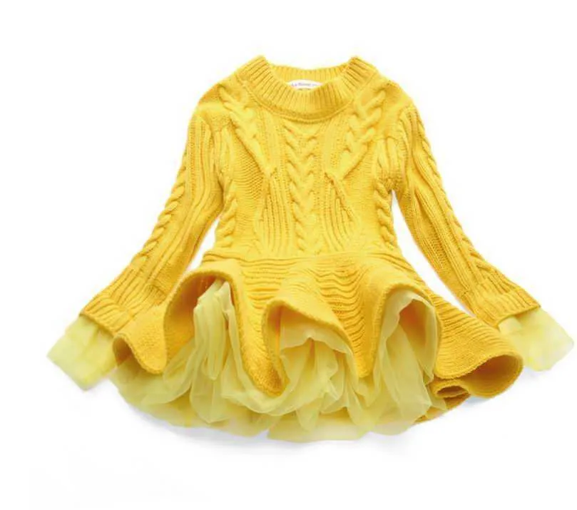 Retail Spring Autumn Girl Dress long sleeve Organza sweater Children Clothing 3-7T E200291 210610