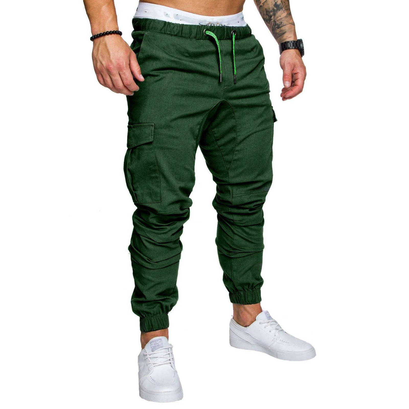 Casual Erkekler Ayak Bileği Slim Fit Pantolon Midwaist Streç Hip Hop Jogger Uzunluğu Moda Solunum Pantolon # G30 210715