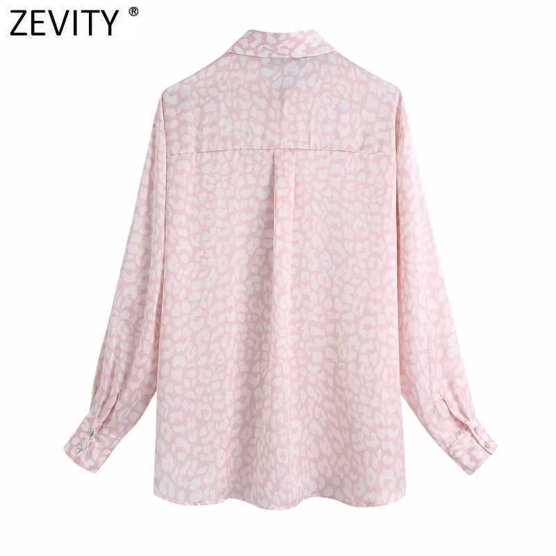 Zeefity Dames Mode Luipaard Print Casual Smock Blouse Office Dame Lange Mouw Zakelijke Shirt Vrouwelijke Chic Satin Tops LS9041 210603