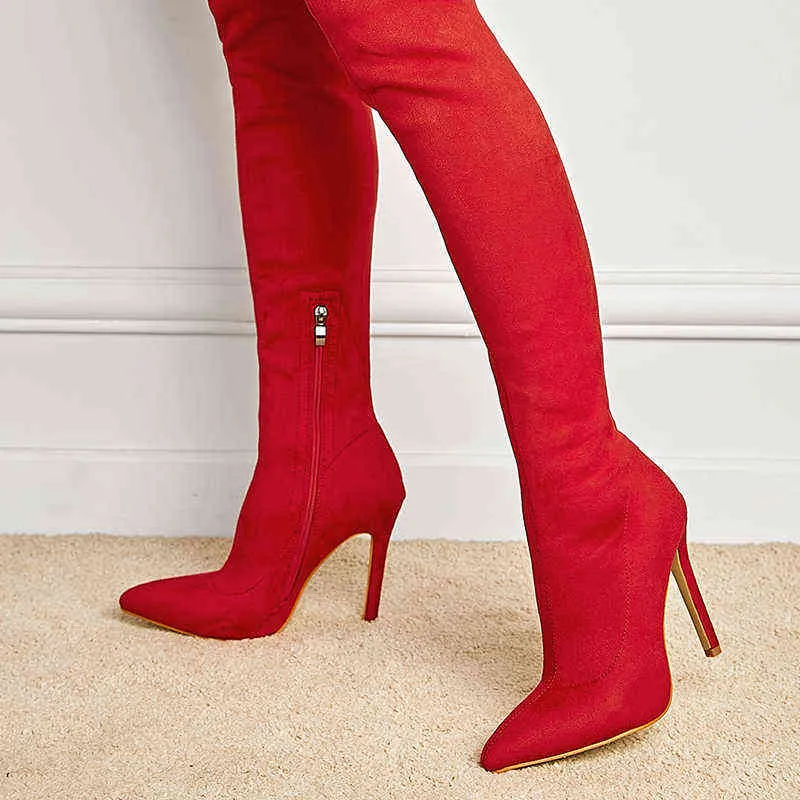 2021 여성 11cm 무릎 허벅지 높은 부츠 페티쉬 스트리퍼 롱 부츠 전투 겨울 기사 섹시 패션 레드 신발 H1123