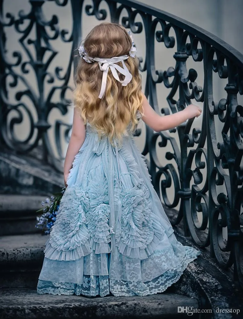 2019 Dollcake Flower Girl Dresses For Weddings Ruffled Kids Pageant Gowns Flowers Floor Length Lace Party Communion Dress