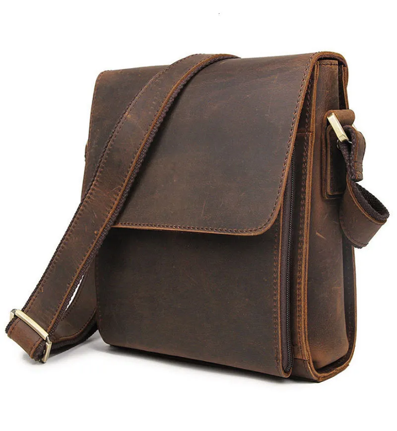 Hommes en cuir véritable vintage bandoulière voyage tablette épaule sacs de messager