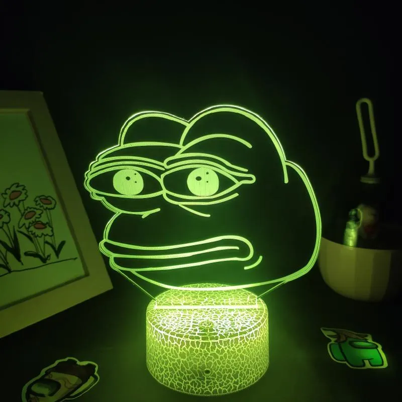 Nachtlichter süßes Tier traurige Frosch Pepe fühlt sich schlecht gut Mann 3D -LED -Neonlampen RGB Buntes Geschenk für Kinder Kinder Schlafzimmer Tisch Dekor266k