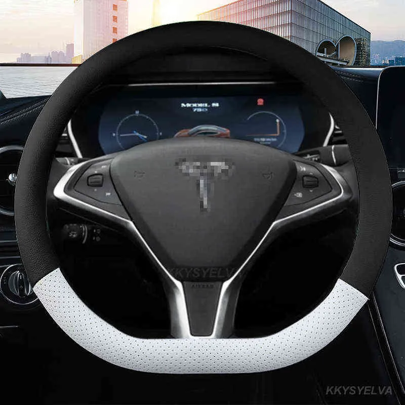 Microfiber Leather Car Steering Wheel Cover 38cm for Tesla All Models 3 S Y X Auto Interior Accessories styling Y1129334x