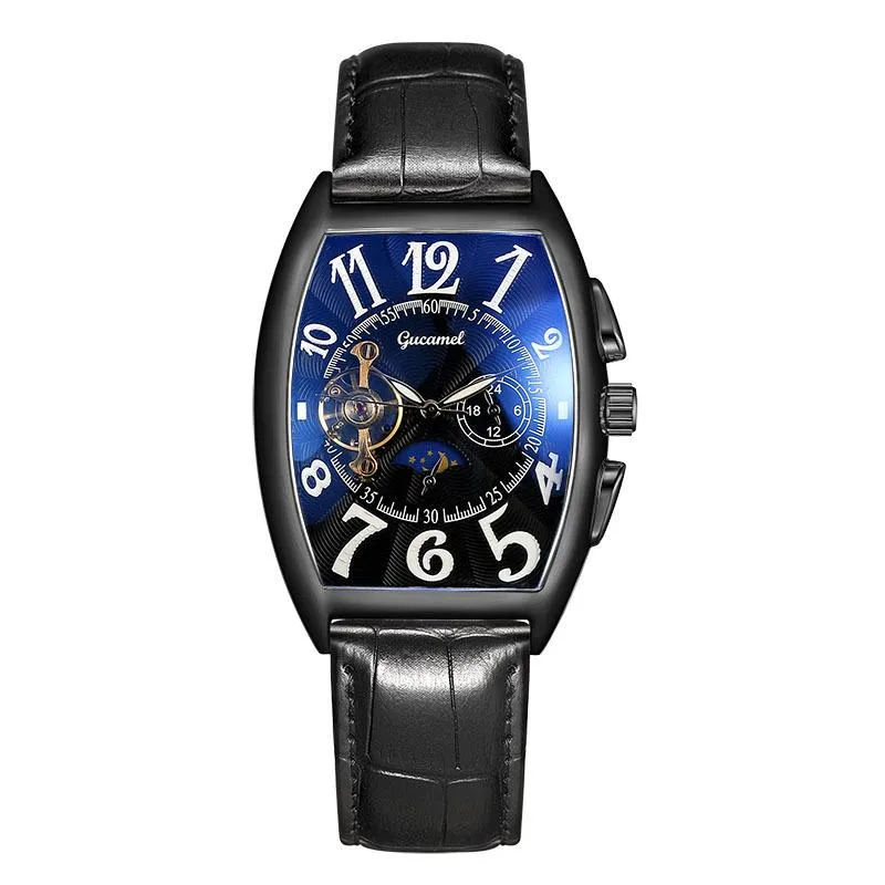 Zegarek Sprzedawanie kopii mężczyzn Square Watch Hollow Automatyczne zegarki mechaniczne skórzany pasek Tourbillon ręka na rękę