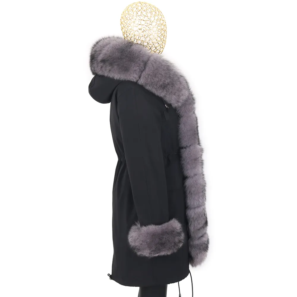 Parka lungo impermeabile Giacca invernale da donna Cappotto in vera pelliccia di procione naturale Pelliccia di volpe Streetwear Capispalla staccabile