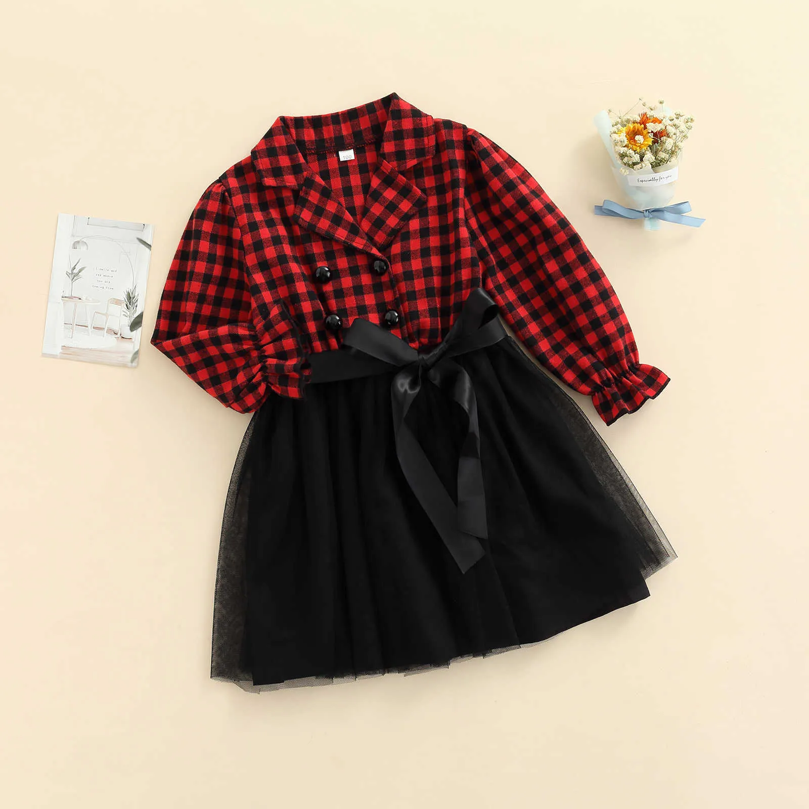 Automne Bébé Filles Robe De Noël Ceinture Costume Tout-petits Enfants À Manches Longues Revers Boutons Lâche Fête Casual Maille Midi G1026