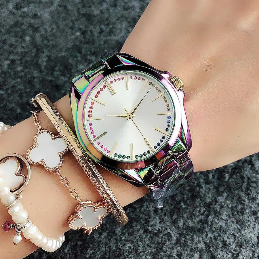 Montre-bracelet à quartz de marque pour femmes et filles, bracelet en acier et cristal coloré, M100