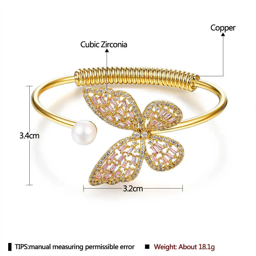 Lekani koperen armband voor vrouwen vlinder parel romantische open armband twee kleur populaire meisje sieraden geven vriendin gift Q0720