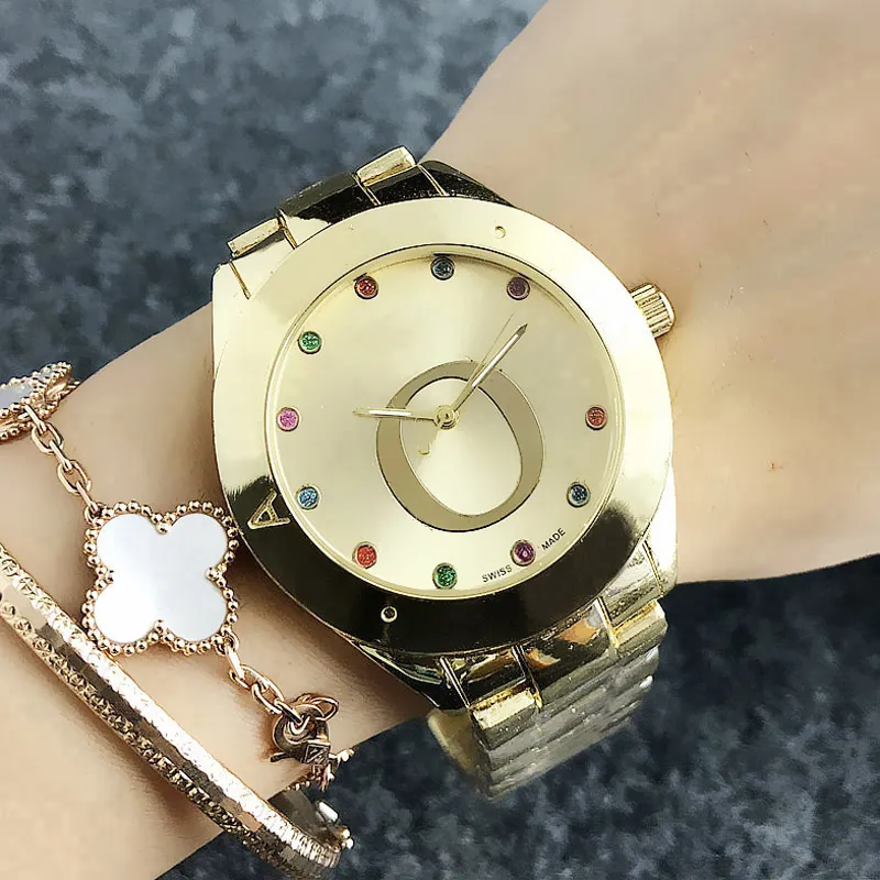 Moda dużych liter zegarki Kobiet dziewczyna kolorowy kryształowy stalowy zespół kwarcowy zegarek P24299I