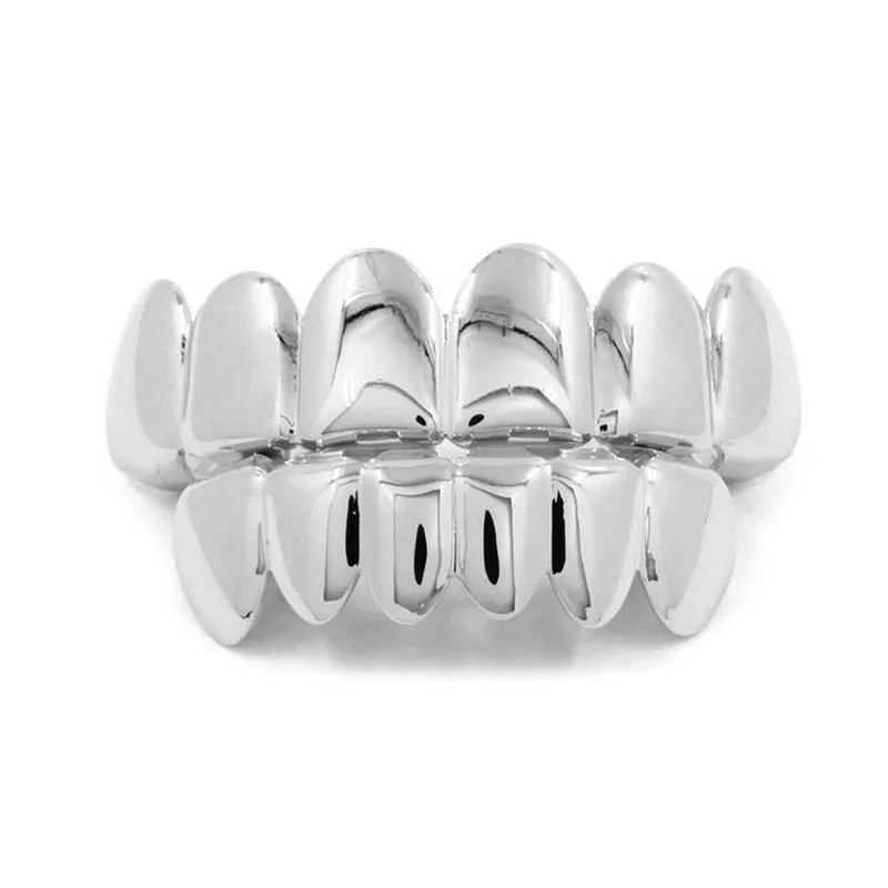 Moda hip hop rapper ouro real banhado a prata dentes grillz conjunto para homens mulheres bling dentes grills alta qualidade 291g