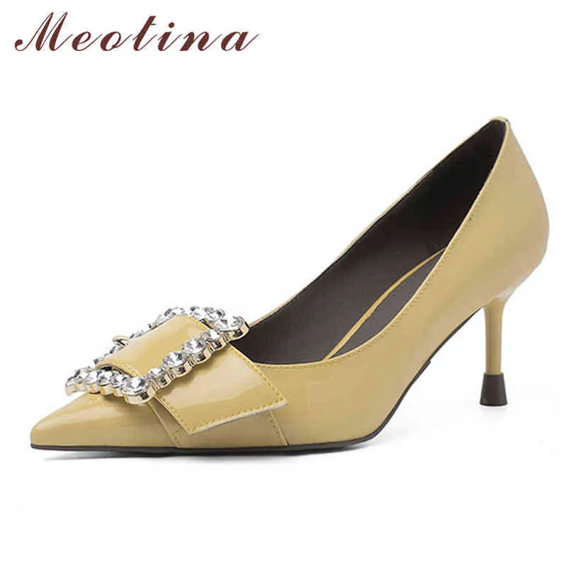 Women's Leather Stilettos Pointed Crystal Shoes Beige Apricot 2 9