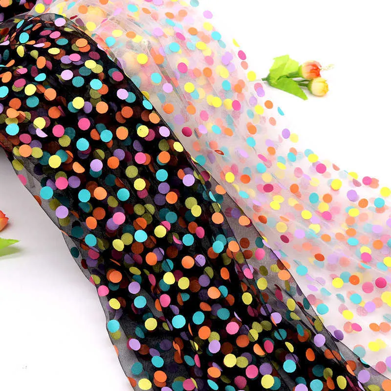 Biała czarna miękka tęczowa kropki tiul tiulowy tkanin szwajcarski materiał sieciowy i drukowane kropki na dziewczynę spódnicę przy dziedzinie 210702224L
