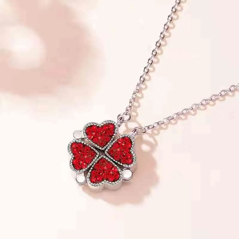 Collier en acier titane pour femme, Double face, pendentif déformable en herbe porte-bonheur, tendance créative, chaîne de clavicule rouge en filet