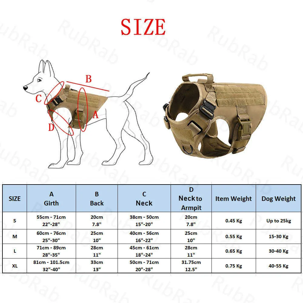 전술 개 하네스 조끼 군사 작업 훈련 Molle Metal Buckles Shepherd Labrador 내구성있는 애완 동물 2108042395274