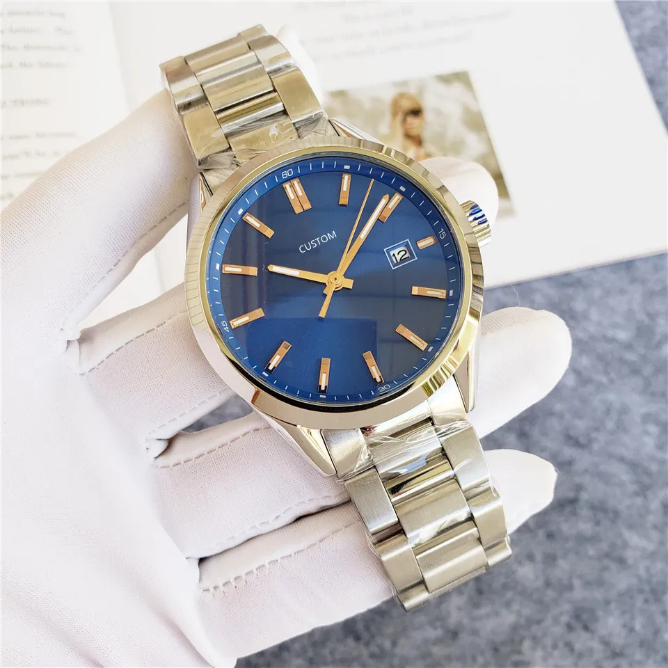 ホットブランドの自動スポーツの機械式ウォッチ防水ステンレス鋼の幾何学的な日付腕時計オスの銀色の青いダイヤル時計