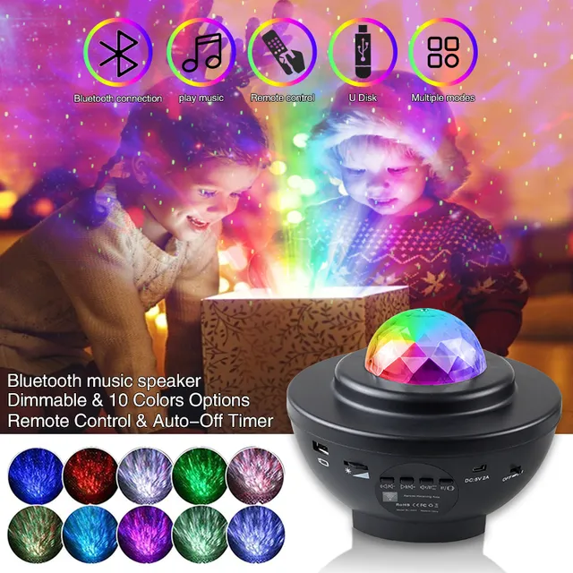 LED Star Projector Night Light Galaxy Starry Night Lamp Ocean Wave Projector With Music Bluetooth Speaker Remote Control For Kid1788141
