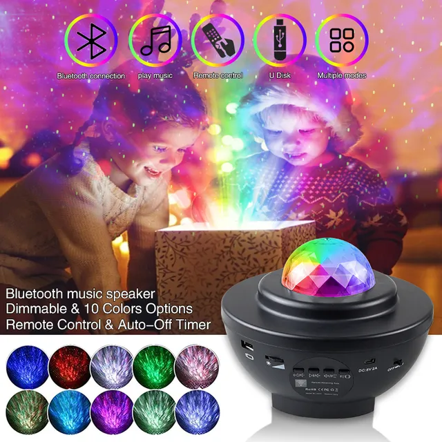 LED -stjärna Projector Night Light Galaxy Starry Night Lamp Ocean Wave Projector med musik Bluetooth -högtalare Remote Control för Kid1788141