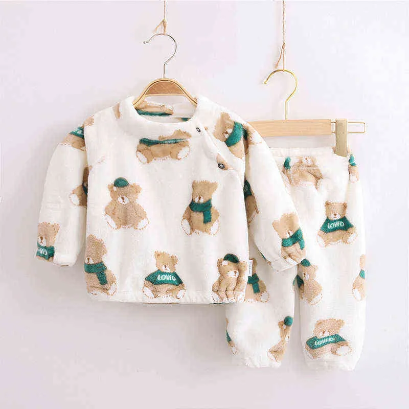 Coral Fleece Pigiama bambini Homewear Ragazzi Ragazze Inverno Pigiama bambini Set Flanella calda Baby Sleepwear Girl Boy 211130