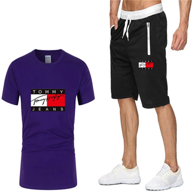 Herrspårsfall Fashion Printing Cotton Short-Sleeved T-shirt Sport Pants Summer Sportswear