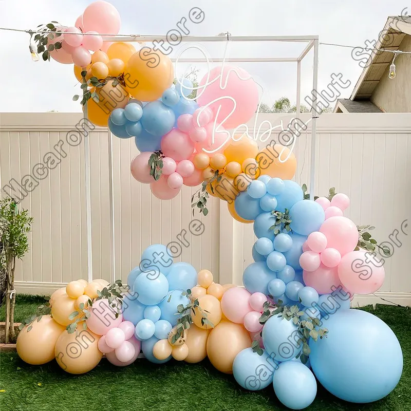 Macaron bleu fête de mariage toile de fond bébé douche arc bienvenue décoration anniversaire garçon ballon doré Globos guirlande kits 220217