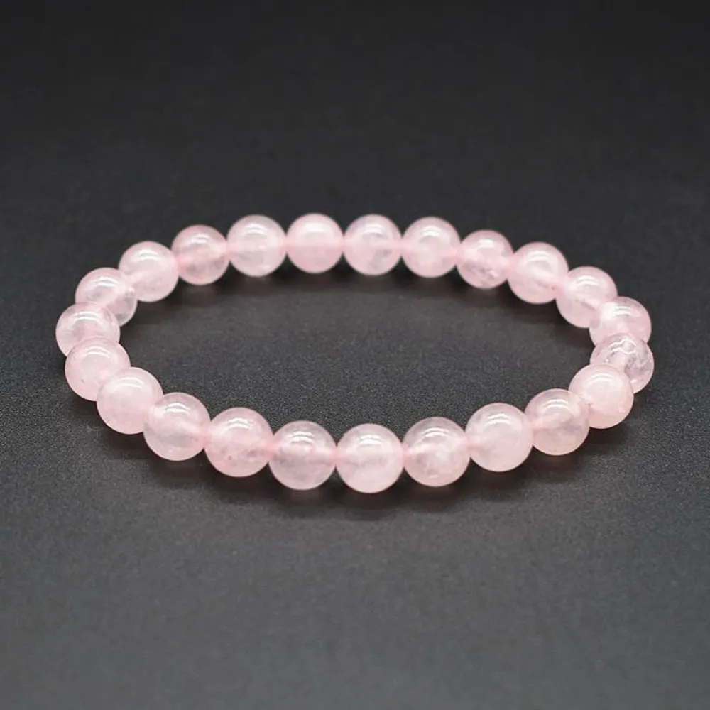 6 8 10 мм розовая розовая порошка хрустальный кварц натуральный каменный браслет эластичный импульсный ювелирные изделия6320574