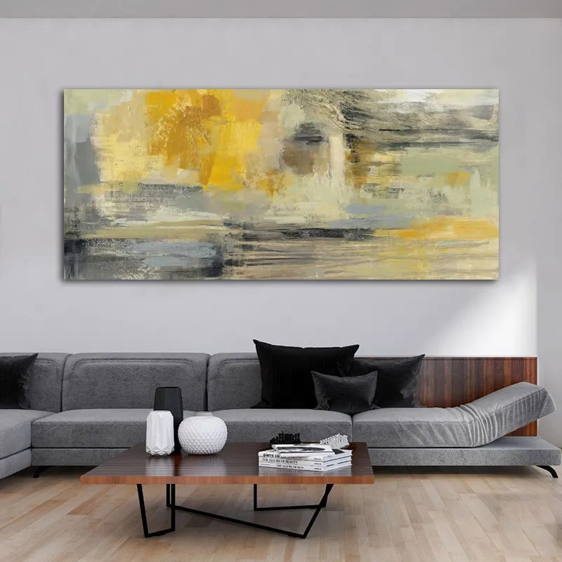 Abstract Yellow Oil Painting On Canvas Modern Wall Art For Living Room ...