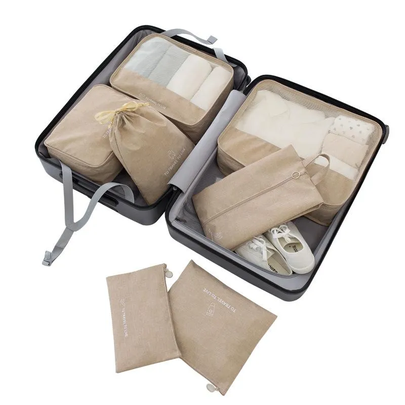 Depolama torbaları 7 Ayakkabı Torbası ile Set Paket Küpleri - Sıkıştırma Seyahat Bagaj Organizatörü2940