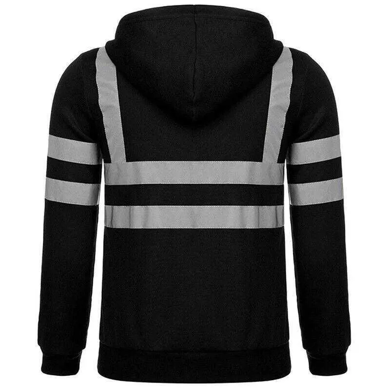 Homens Stripe Patchwork com Capuz com Capuz Jumper Tops Railway Trabalho Jaqueta Outwear Fita Reflexiva Segurança Casacos 210811