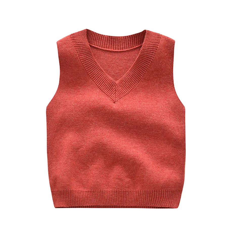 Maglione senza maniche in maglia di cotone neonato Maglione bambini lavorato a maglia bambini Top interno Inverno Morbido e caldo scollo a V Tinta unita Homewear 210308