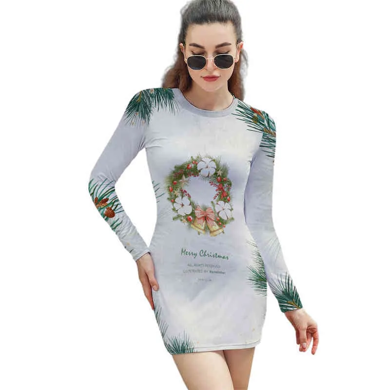 Nytt år 3D tryckt långärmad streetwear hajuku kvinnlig tight sexig stil kvinnor julklänning dropshipping g1214