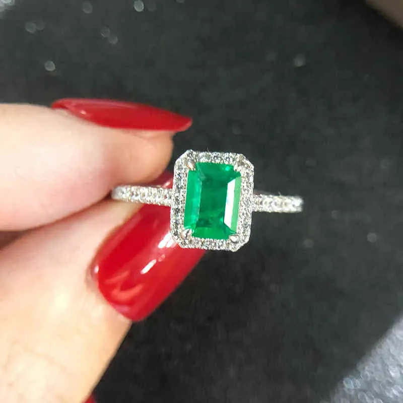 Wong Rain Vintage 925 Sterling Silver Emerald Diamonds Gemstone Mariage Bague de fiançailles Fine Bijoux en gros Drop 211217