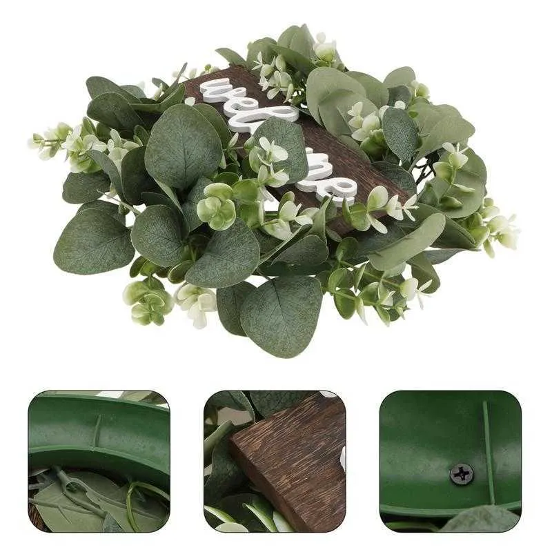 Welcome Wreath Decor Door Hanging Garland Ornament Simulation Leaf Wreath Artificial Plant Decor For Home Party Y0901