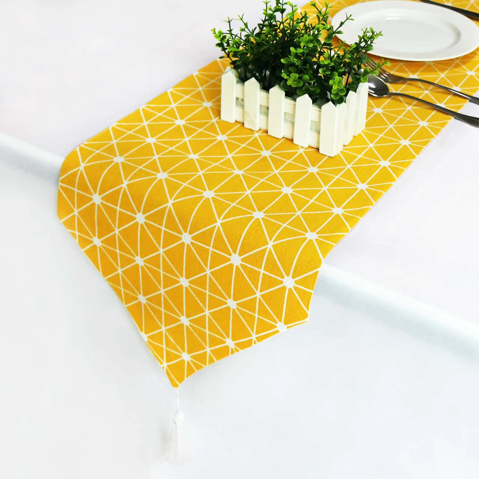 Mode jaune chemin de table coton lin coureur Boho décor chiffons fête de mariage décoration maison nordique coureur 210628