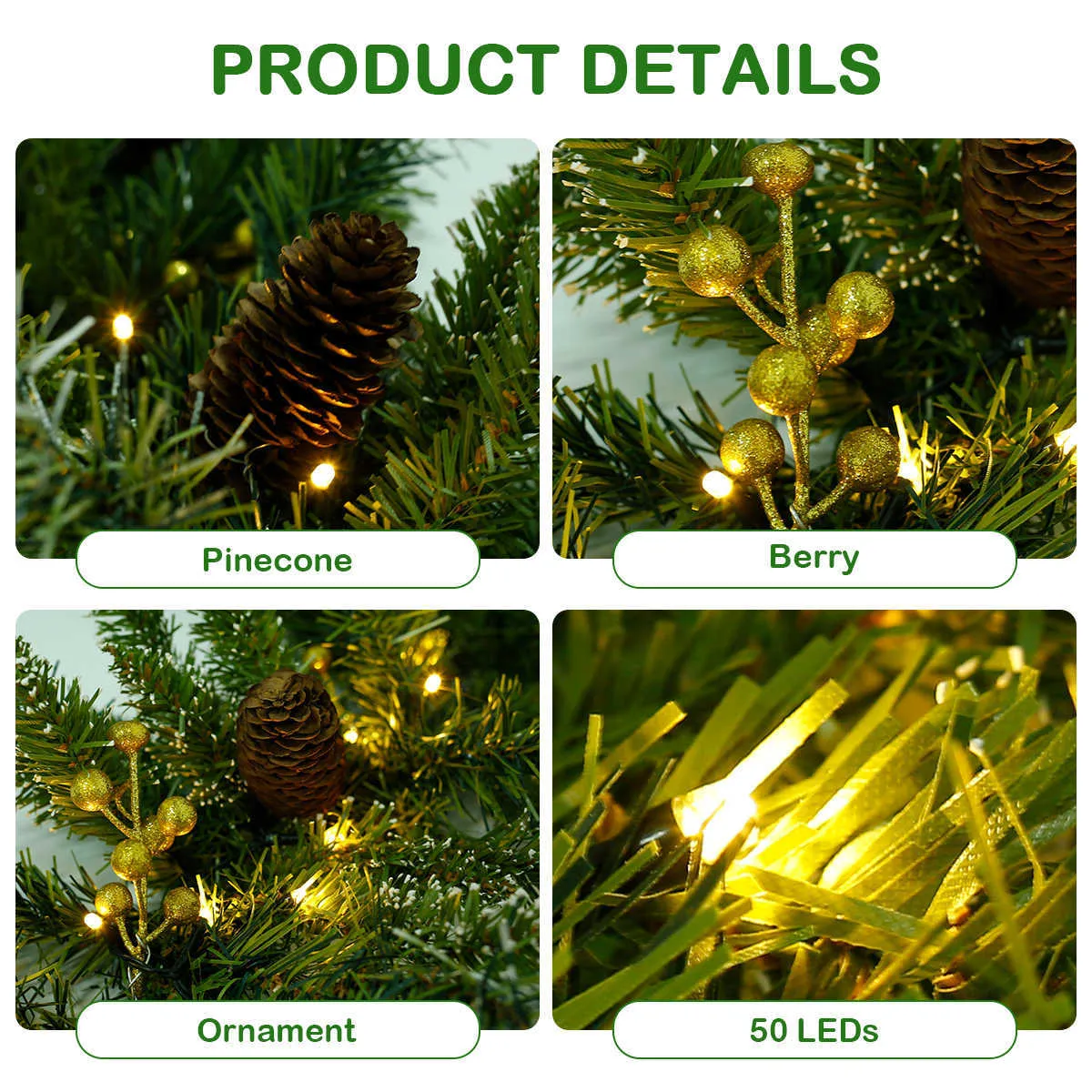 1.8 / 2.7m Kolorowe Boże Narodzenie Kominek Garland Wieniec Pine Tree Ornament Choinki DIY Wiszące Rattan Garlands Decoration 211012