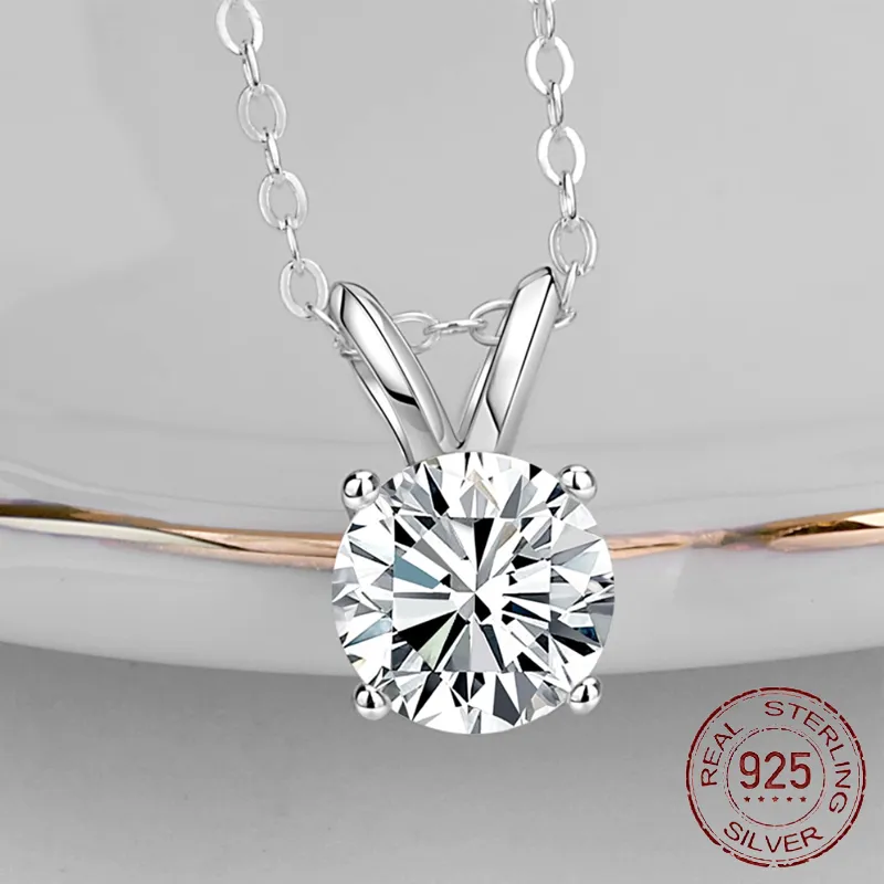 Белый 6 мм / 8 мм Лаборатория Diamond Solitaire Подвески Ожерелье 925 Стерлинговое Серебро Choker Ожерелья Женщины Мода Ювелирные Изделия XN117