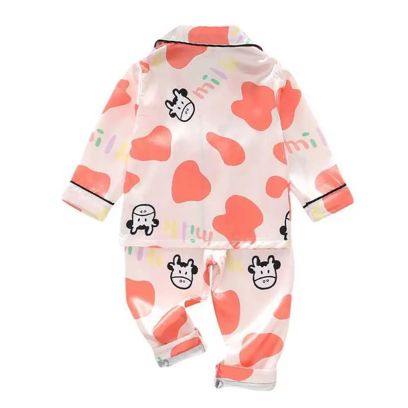 Kleinkind Seide Satin Pyjamas Pyjamas Set Cartoon Kinder Jungen Mädchen Nachtwäsche Pijama Nachtwäsche Anzug Mädchen Hause Kleidung Junge Loungewear 210908