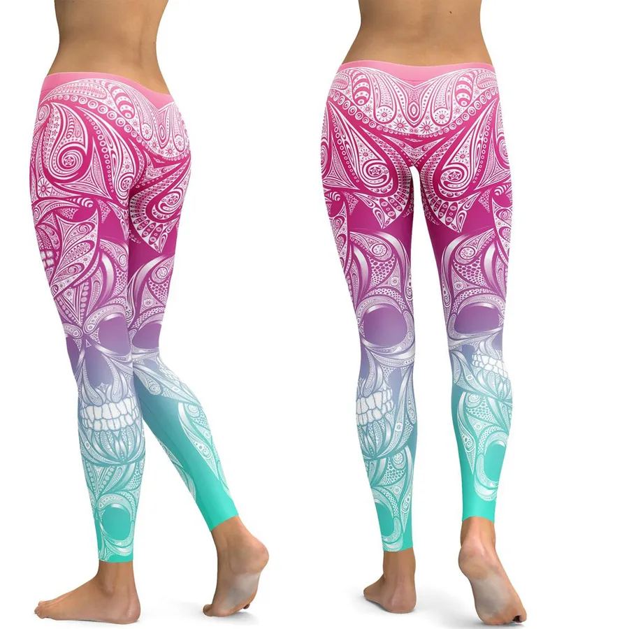 LIFI Leggings con teschio ornamentale Pantaloni da yoga donna Leggings da palestra Fitness Abbigliamento sportivo Leggings elastici stretti da yoga 201014