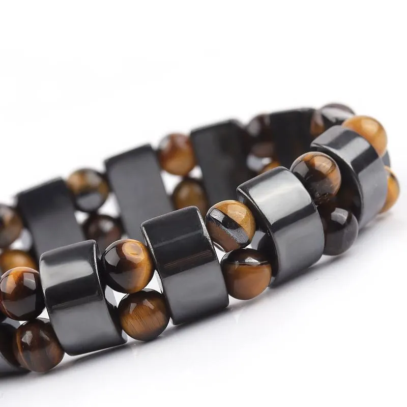 Bangle Nature Tiger Tiger Eye Hematite Beads Therapy Health Care Magnet Men's Jewelry Charm Dawles For Man2296