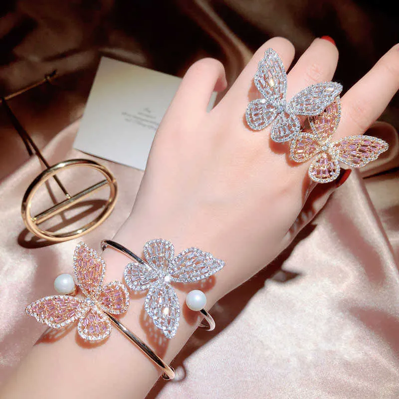 2021 Nouveau luxe Rose Or Argent Couleur Papillon Bracelet Bracelet pour Femmes Open Party Cadeau Bijoux En Gros S6272 Q0719