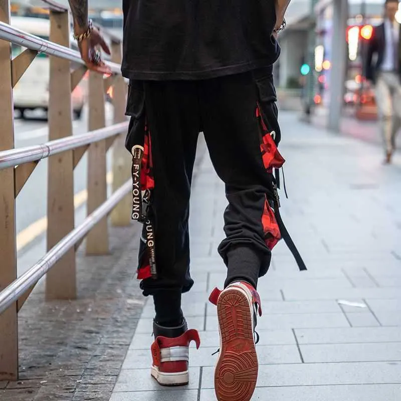 Homens roxos calças calças masculinas calças de streetwear calças de carne de quadril masculino calça de hip hop coreana Macars 211006